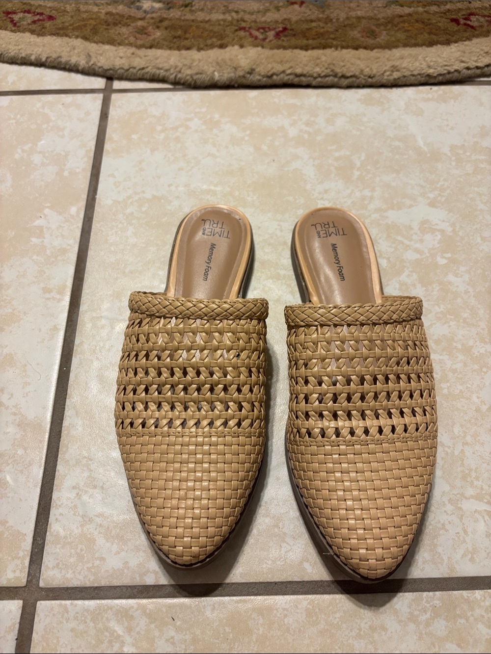 Time and Tru Woven Tan Slip-On Mules